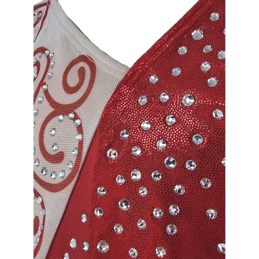Ozone Competition Leotard Bling Vneck LS Size YL Youth Large NWOT Red 64650